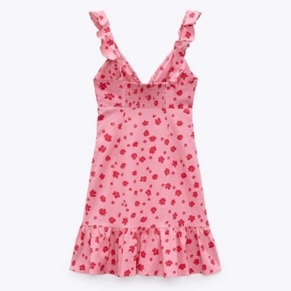 New Zara Linen Blend Print Floral Print Dress - Picture 2 of 14